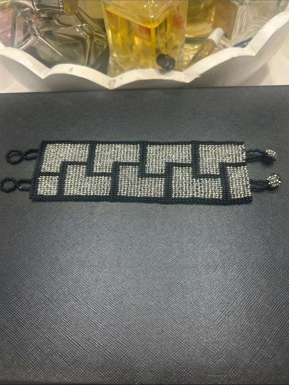 Vintage Black and Silver Beaded bracelet Accent
